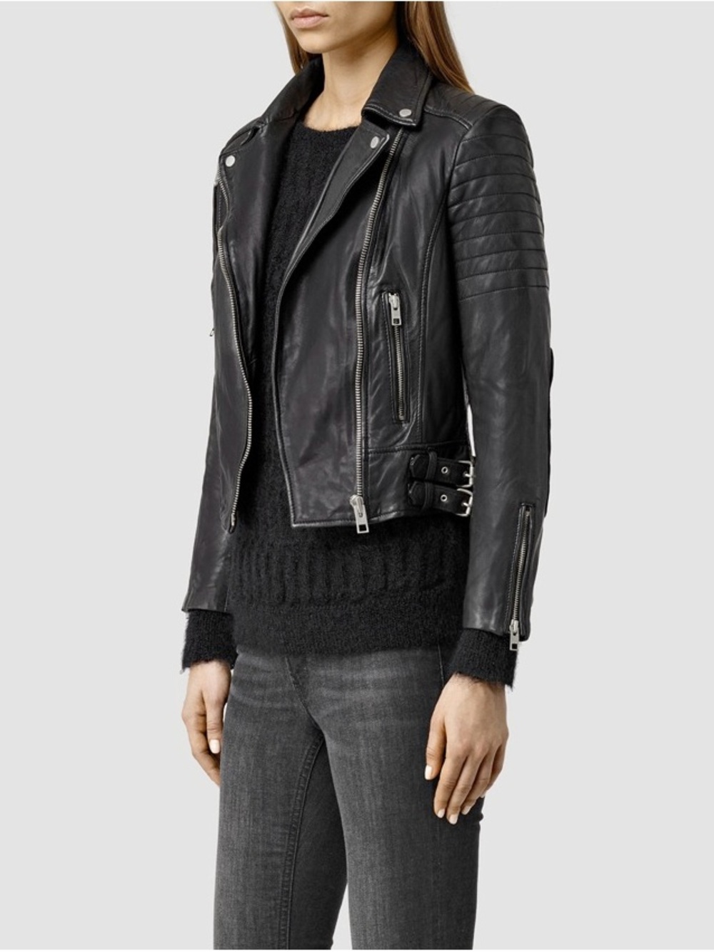 AllSaints Black Leather Papin Moto Jacket - Picture 3 of 9